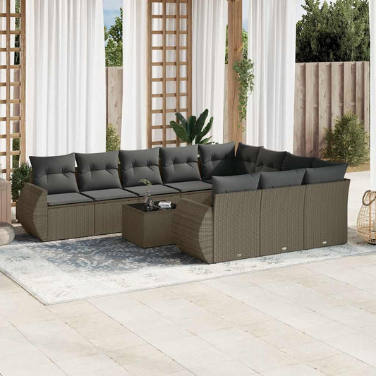 Set Divani da Giardino 11 pz con Cuscini in Polyrattan Grigio