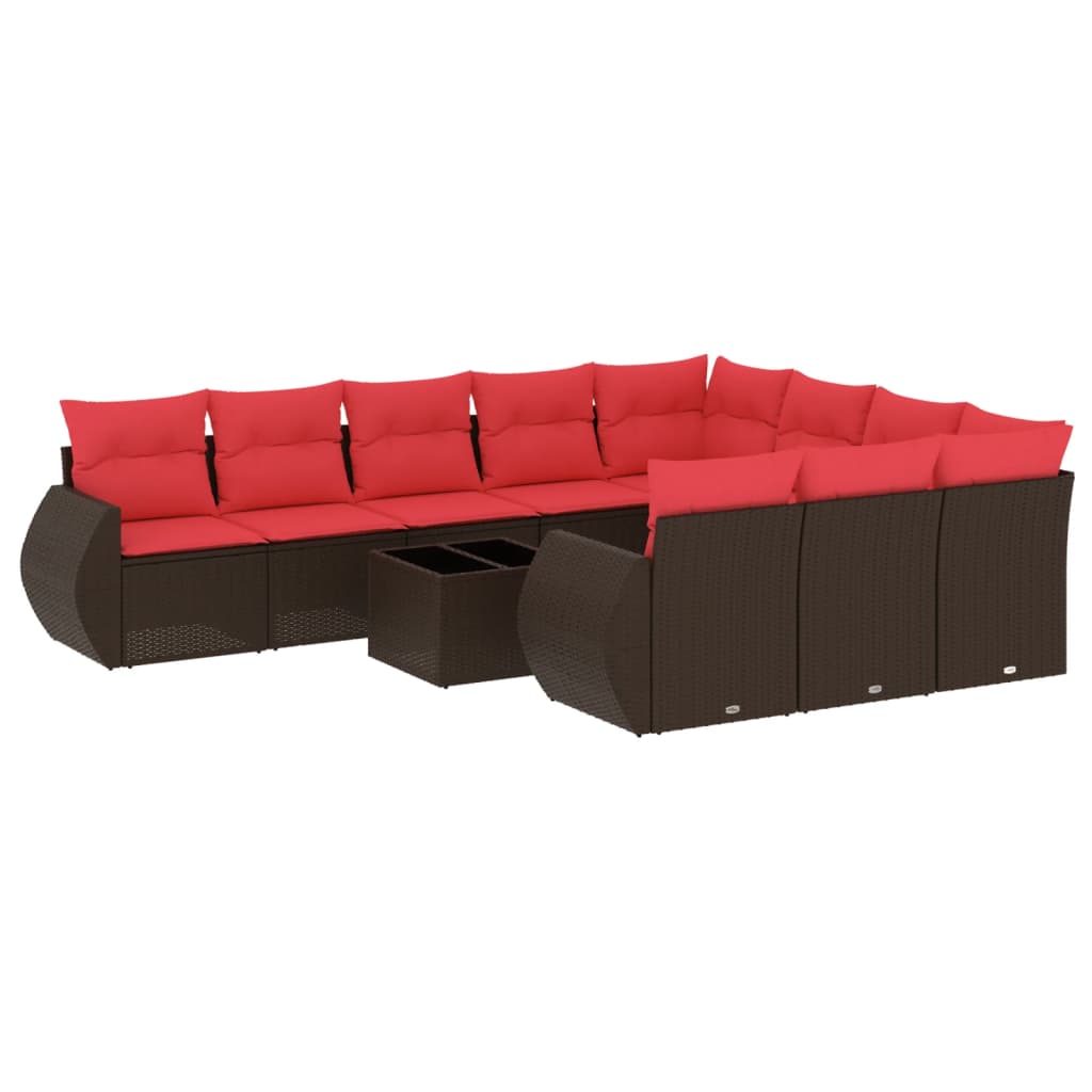 Set Divani da Giardino 11 pz con Cuscini Marrone in Polyrattan | homemem39