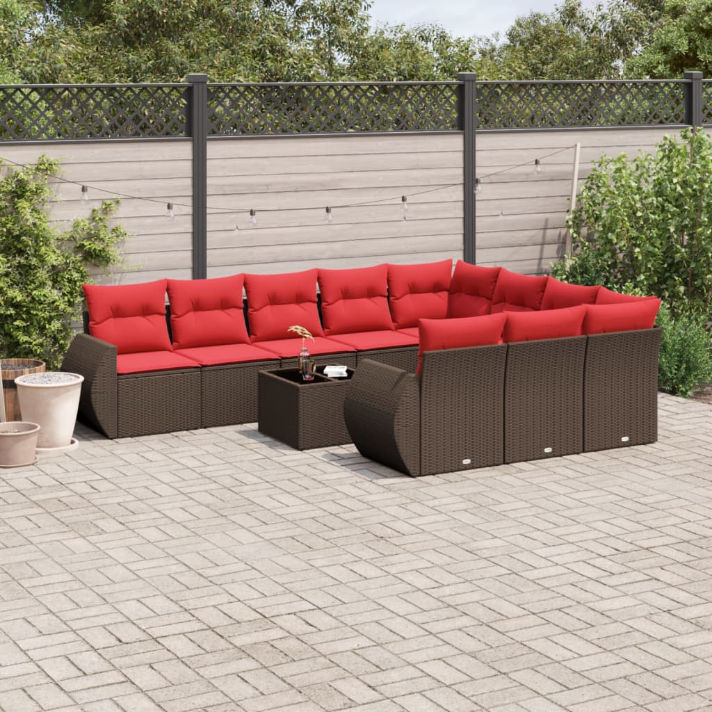 Set Divani da Giardino 11 pz con Cuscini Marrone in Polyrattan | homemem39