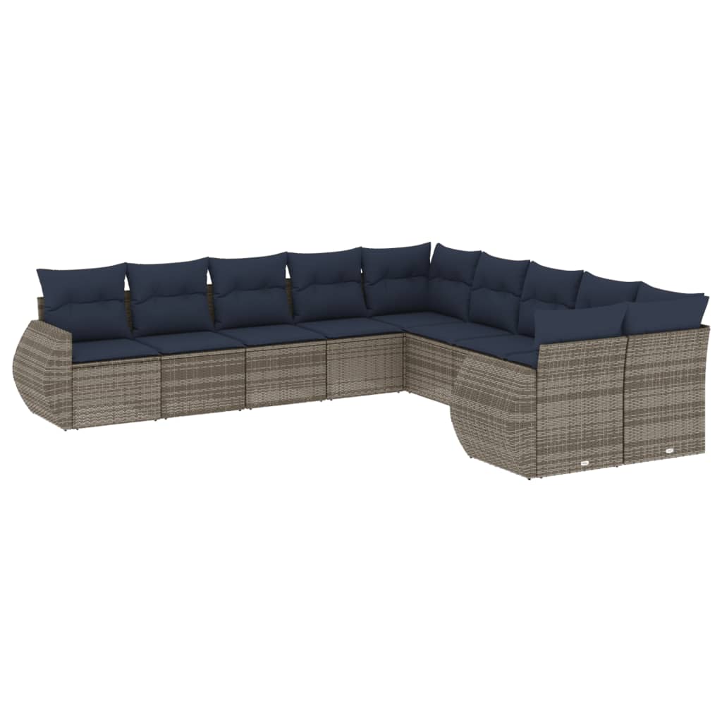 Set Divani da Giardino 10 pz con Cuscini Grigio in Polyrattan | homemem39