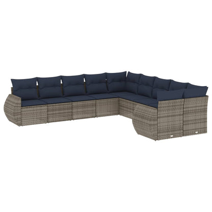 Set Divani da Giardino 10 pz con Cuscini Grigio in Polyrattan | homemem39