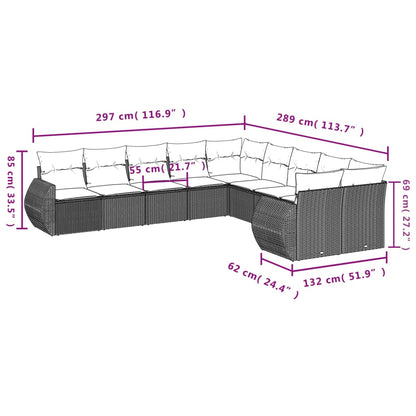Set Divani da Giardino 10 pz con Cuscini Grigio in Polyrattan | homemem39