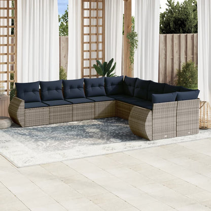 Set Divani da Giardino 10 pz con Cuscini Grigio in Polyrattan | homemem39