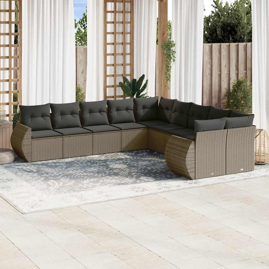 Set Divano Giardino 10 pz con Cuscini Grigio Chiaro Polyrattan