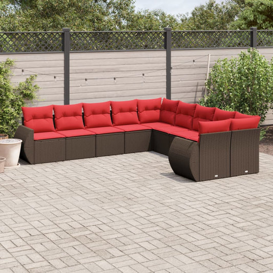 Set Divani da Giardino 10 pz con Cuscini Marrone in Polyrattan - homemem39