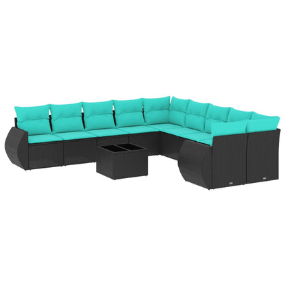 Set Divani da Giardino 11 pz con Cuscini Nero in Polyrattan | homemem39