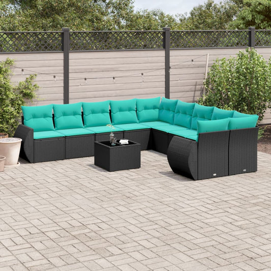 Set Divani da Giardino 11 pz con Cuscini Nero in Polyrattan | homemem39