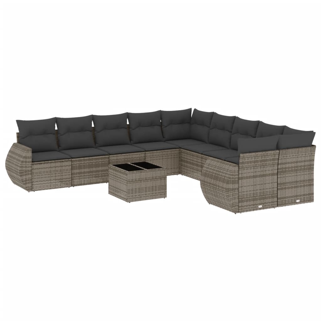 Set Divani da Giardino 11 pz con Cuscini in Polyrattan Grigio | homemem39