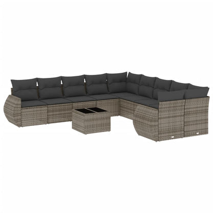Set Divani da Giardino 11 pz con Cuscini in Polyrattan Grigio | homemem39