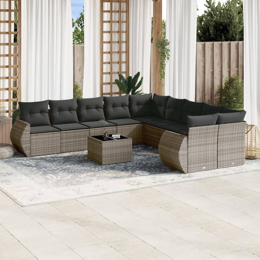 Set Divani da Giardino 11 pz con Cuscini in Polyrattan Grigio | homemem39