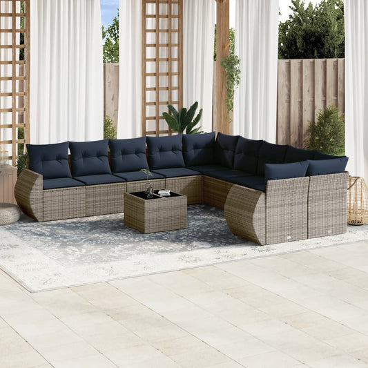 Set Divani da Giardino 11 pz con Cuscini Grigio in Polyrattan | homemem39
