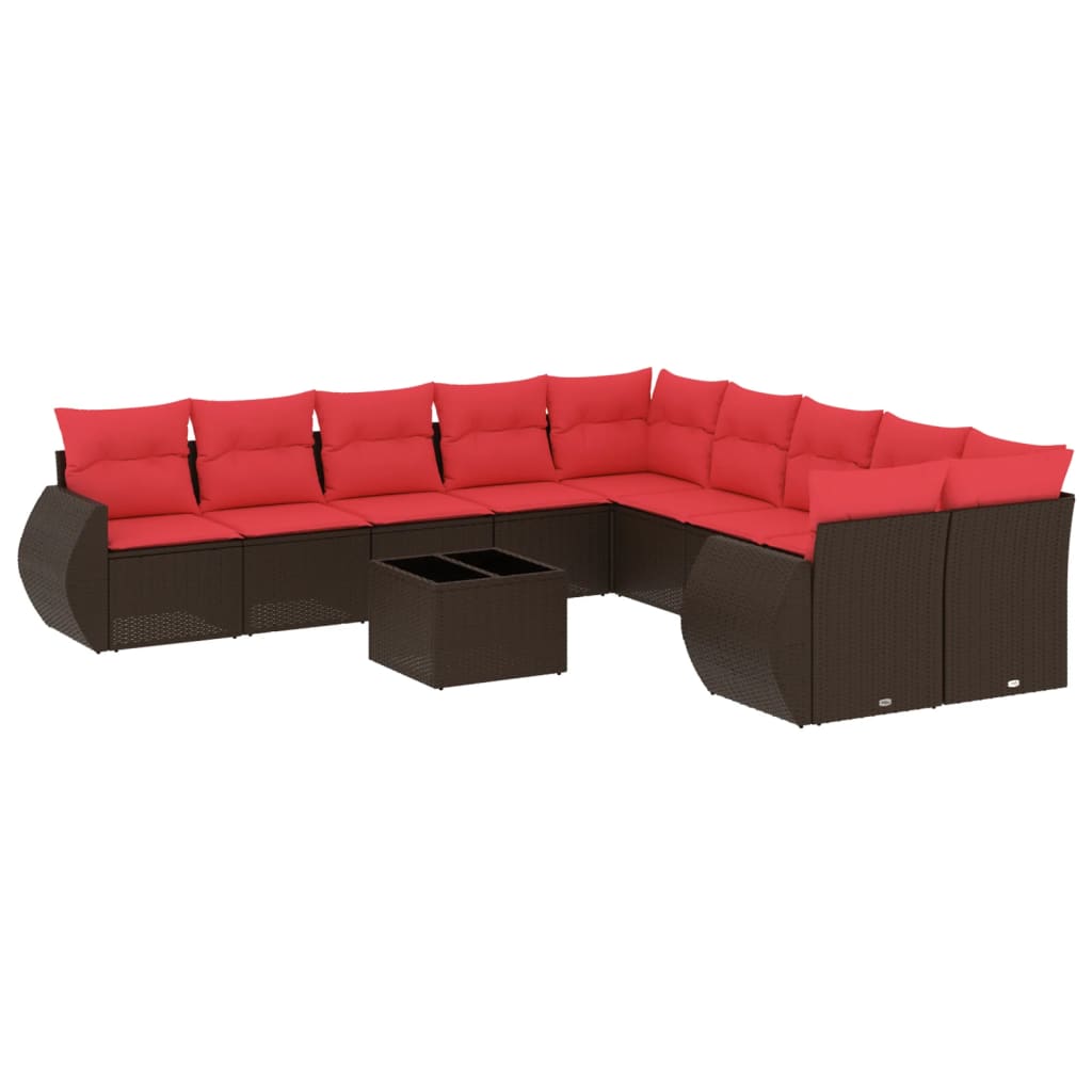 Set Divani da Giardino 11 pz con Cuscini Marrone in Polyrattan | homemem39
