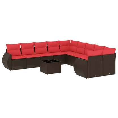 Set Divani da Giardino 11 pz con Cuscini Marrone in Polyrattan | homemem39