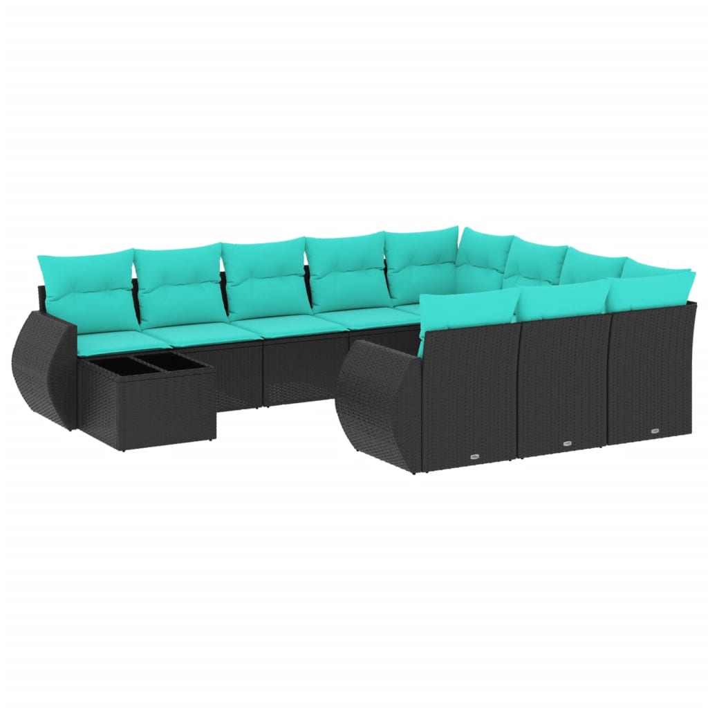Set Divani da Giardino 11 pz con Cuscini Nero in Polyrattan | homemem39
