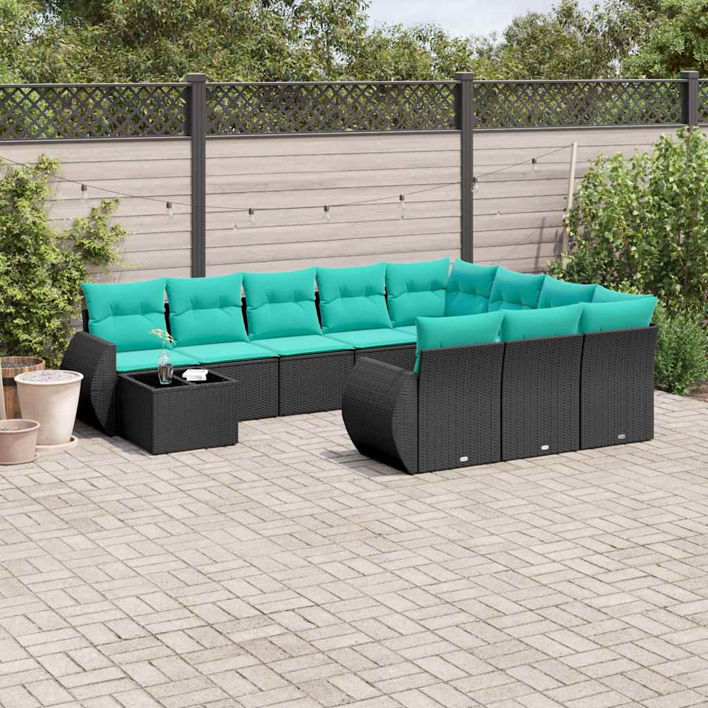 Set Divani da Giardino 11 pz con Cuscini Nero in Polyrattan | homemem39