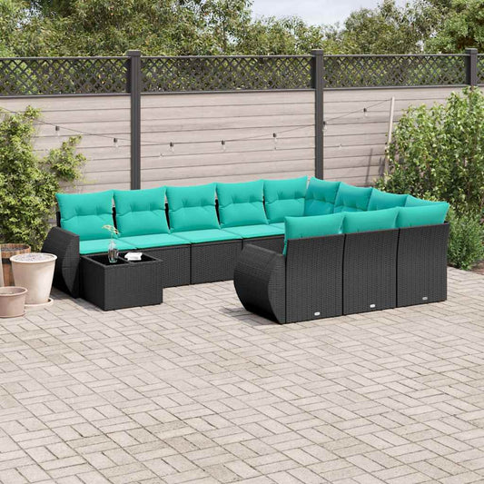 Set Divani da Giardino 11 pz con Cuscini Nero in Polyrattan | homemem39