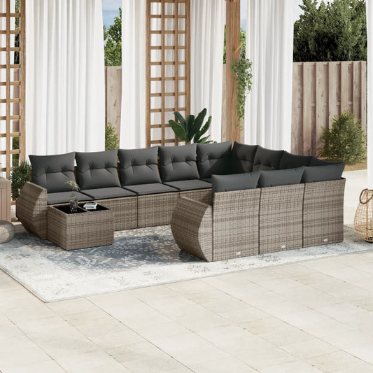 Set Divani da Giardino 11 pz con Cuscini in Polyrattan Grigio | homemem39