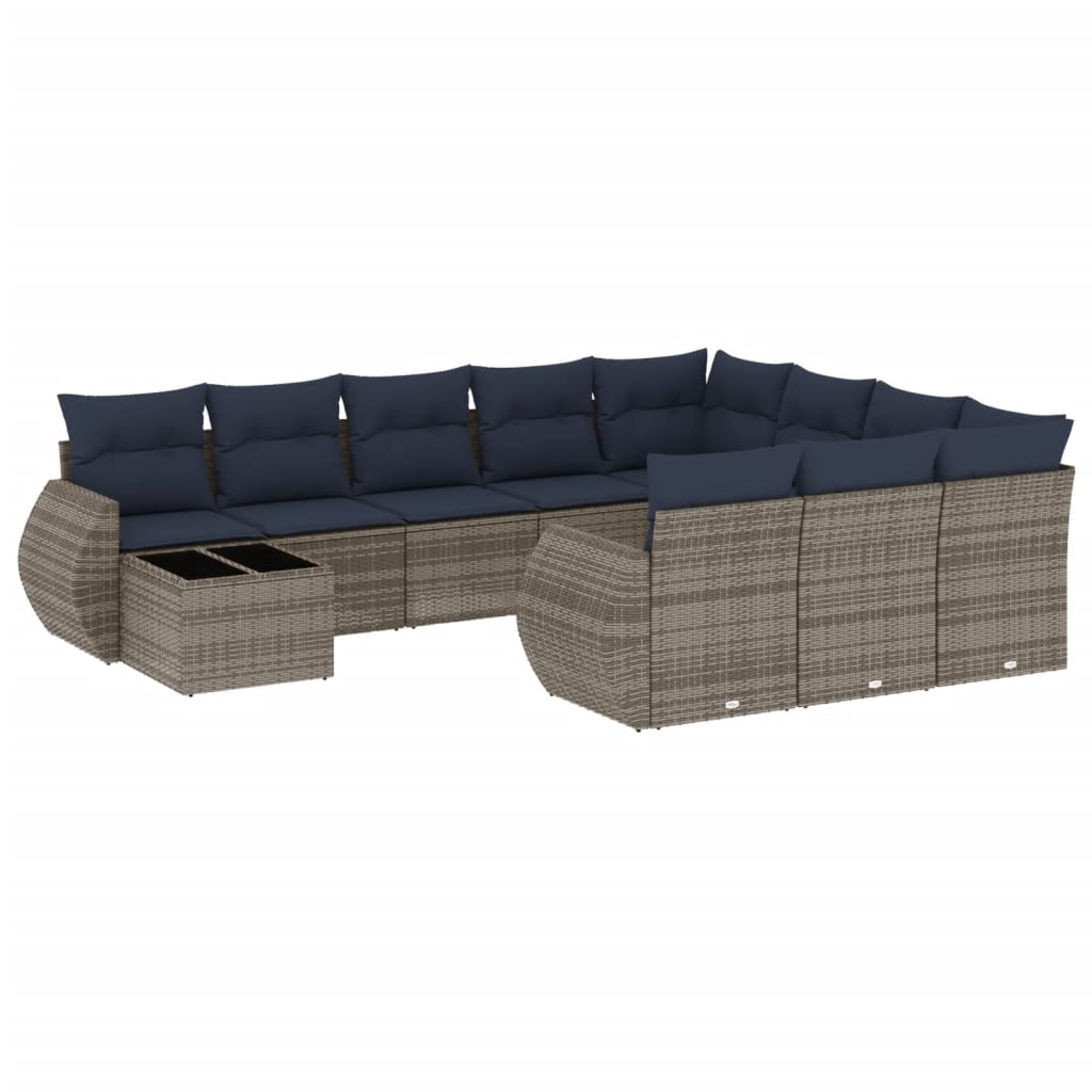 Set Divani da Giardino 11 pz con Cuscini Grigio in Polyrattan | homemem39