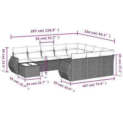 Set Divani da Giardino 11 pz con Cuscini Grigio in Polyrattan | homemem39