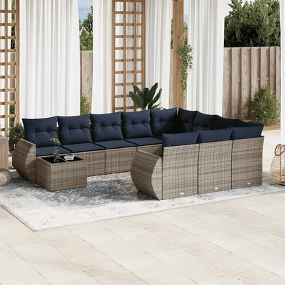 Set Divani da Giardino 11 pz con Cuscini Grigio in Polyrattan