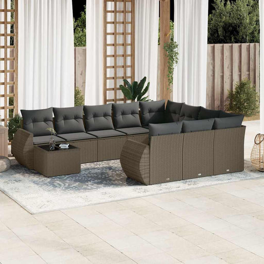 Set Divani da Giardino 11 pz con Cuscini in Polyrattan Grigio