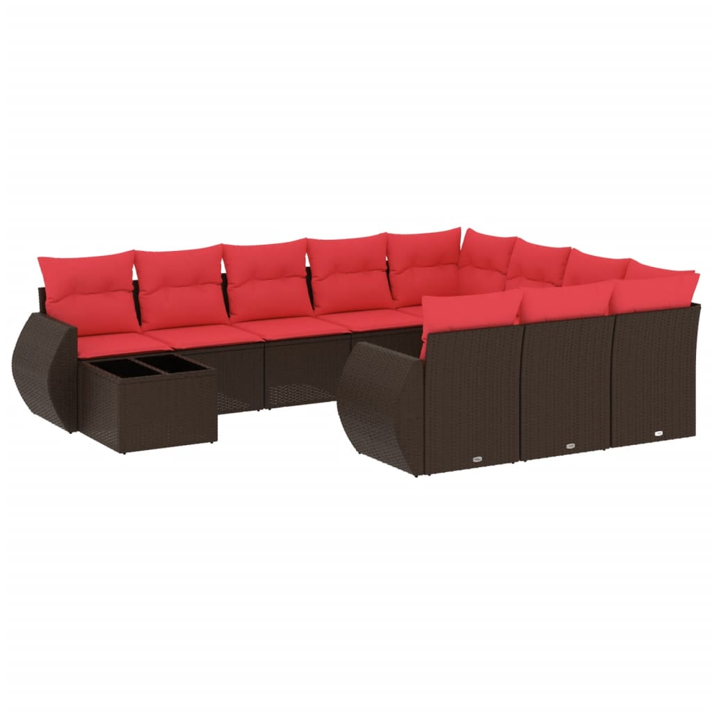 Set Divani da Giardino 11 pz con Cuscini Marrone in Polyrattan | homemem39