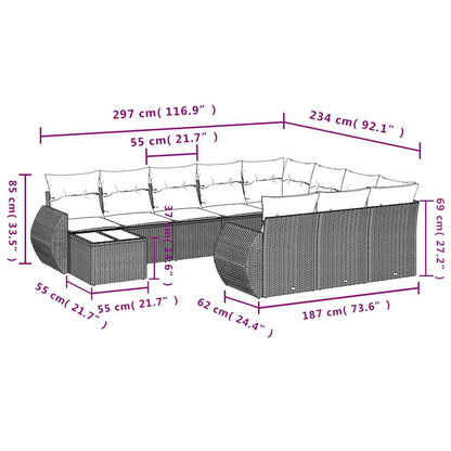 Set Divani da Giardino 11 pz con Cuscini Marrone in Polyrattan | homemem39