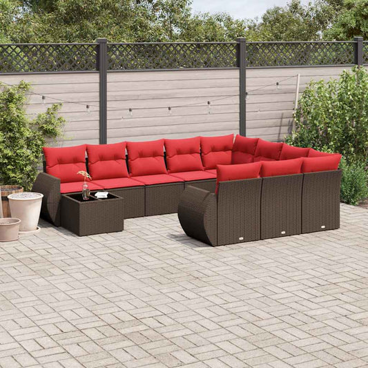 Set Divani da Giardino 11 pz con Cuscini Marrone in Polyrattan | homemem39