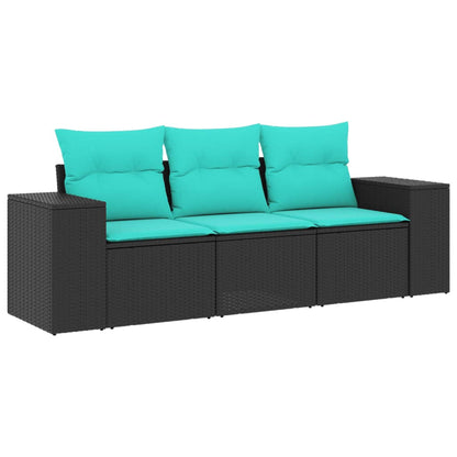 Set Divani da Giardino 3 pz con Cuscini Nero in Polyrattan | homemem39