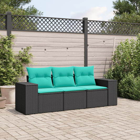 Set Divani da Giardino 3 pz con Cuscini Nero in Polyrattan | homemem39