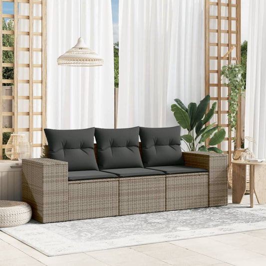 Set Divani da Giardino 3 pz con Cuscini Grigio in Polyrattan | homemem39