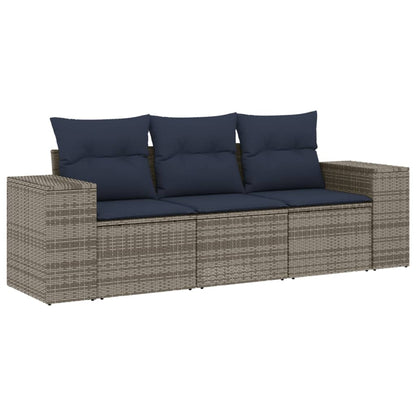 Set Divani da Giardino 3 pz con Cuscini Grigio in Polyrattan | homemem39