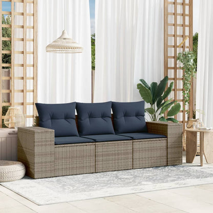 Set Divani da Giardino 3 pz con Cuscini Grigio in Polyrattan | homemem39