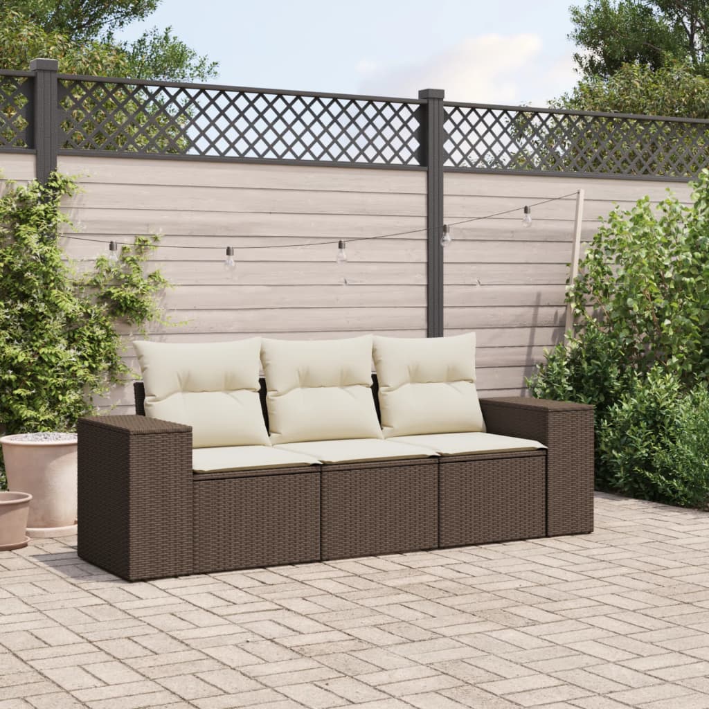 Set Divano da Giardino 3 pz con Cuscini in Polyrattan