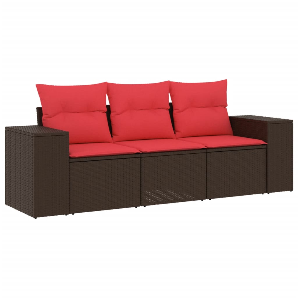 Set Divani da Giardino 3 pz con Cuscini Marrone in Polyrattan | homemem39