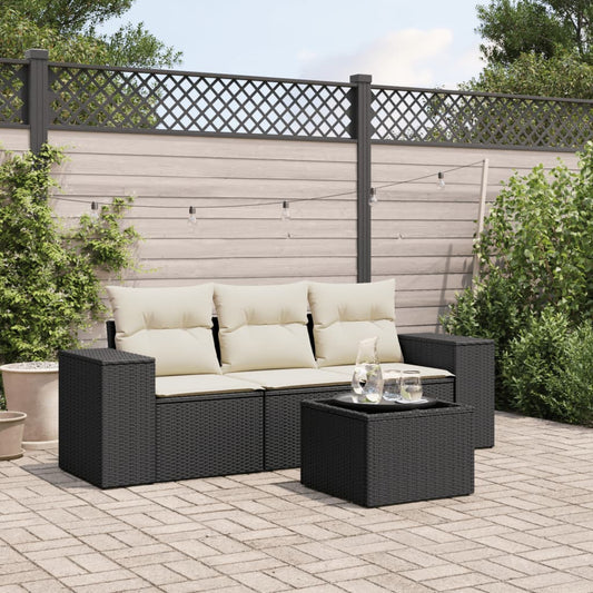 Set Divani da Giardino 4 pz con Cuscini Nero in Polyrattan
