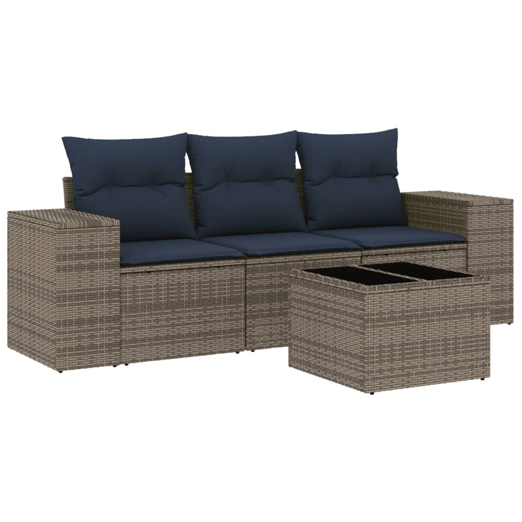 Set Divani da Giardino 4 pz con Cuscini Grigio in Polyrattan | homemem39
