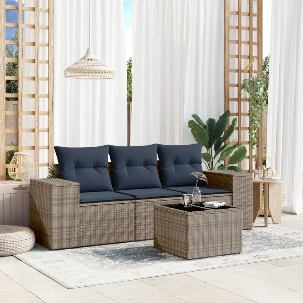 Set Divani da Giardino 4 pz con Cuscini Grigio in Polyrattan | homemem39