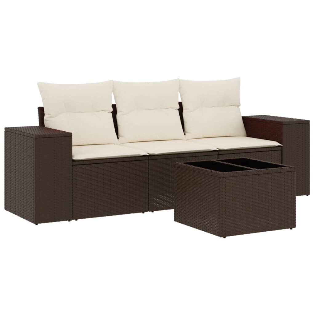 Set Divano da Giardino 4 pz con Cuscini Marrone in Polyrattan - homemem39