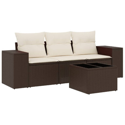 Set Divano da Giardino 4 pz con Cuscini Marrone in Polyrattan - homemem39