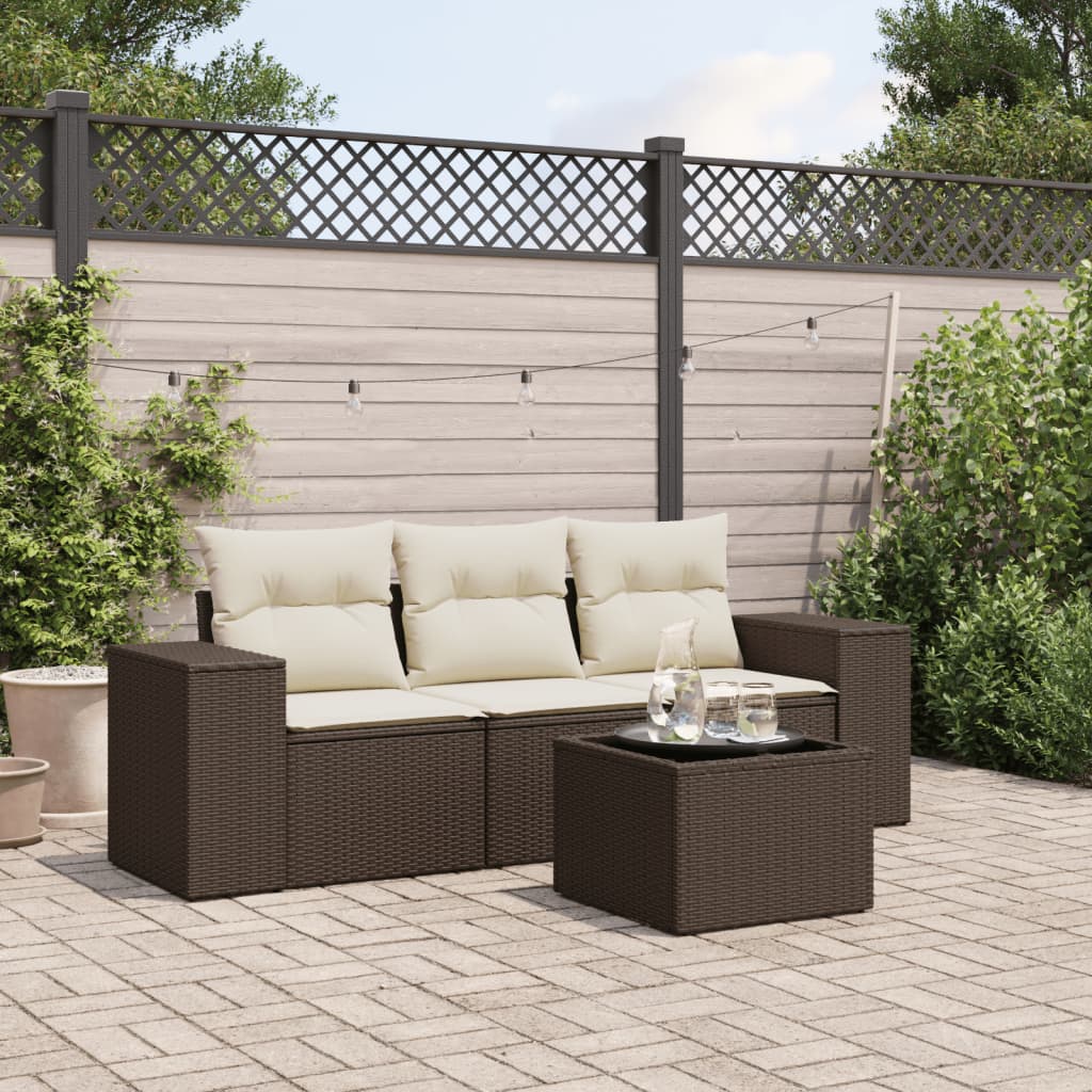 Set Divano da Giardino 4 pz con Cuscini Marrone in Polyrattan - homemem39