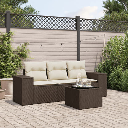Set Divano da Giardino 4 pz con Cuscini Marrone in Polyrattan - homemem39