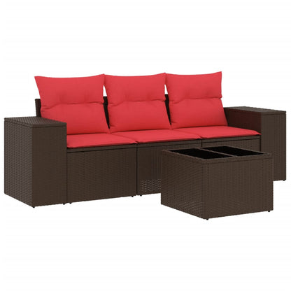 Set Divani da Giardino 4 pz con Cuscini Marrone in Polyrattan | homemem39