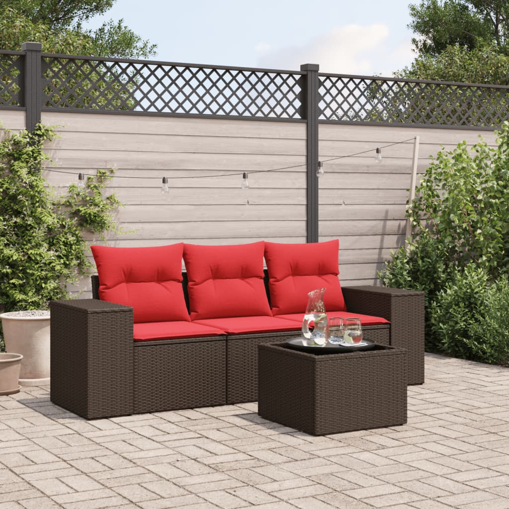 Set Divani da Giardino 4 pz con Cuscini Marrone in Polyrattan | homemem39