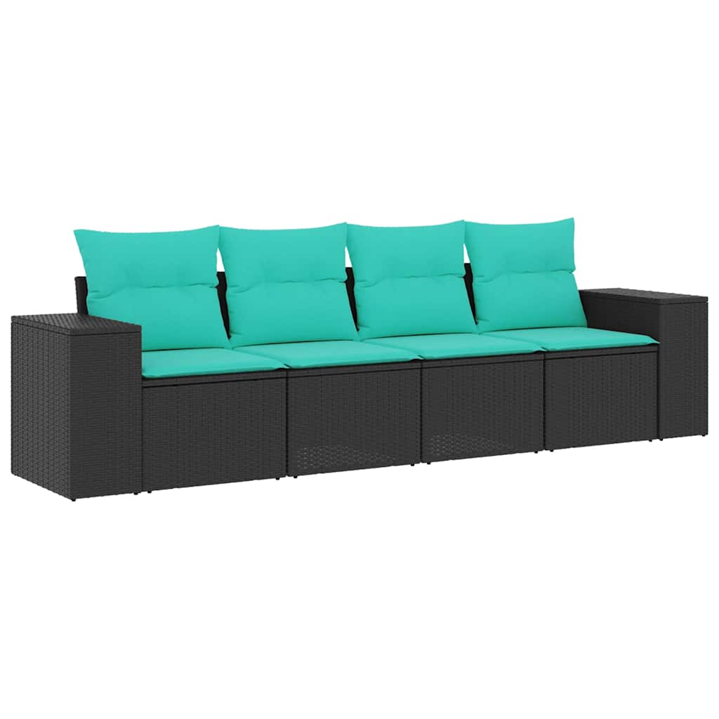 Set Divani da Giardino 4 pz con Cuscini Nero in Polyrattan