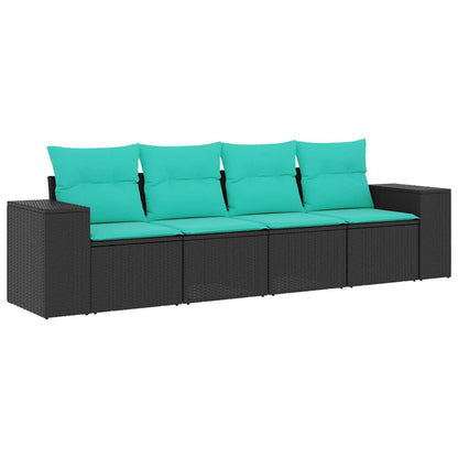 Set Divani da Giardino 4 pz con Cuscini Nero in Polyrattan