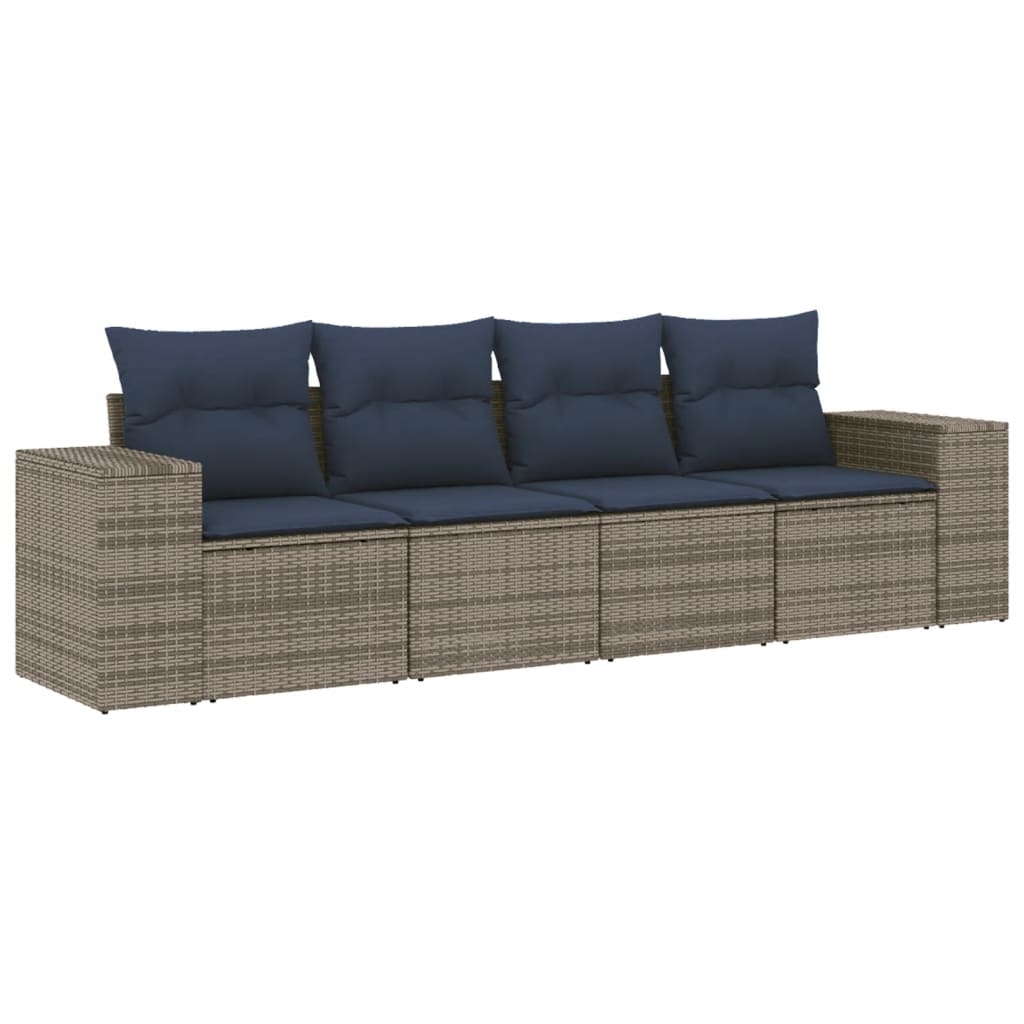 Set Divani da Giardino 4 pz con Cuscini Grigio in Polyrattan | homemem39