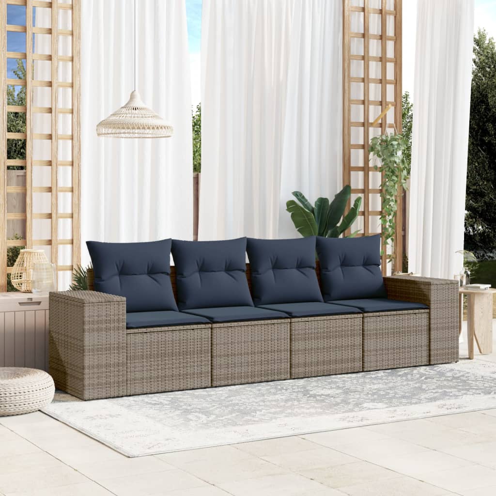 Set Divani da Giardino 4 pz con Cuscini Grigio in Polyrattan | homemem39