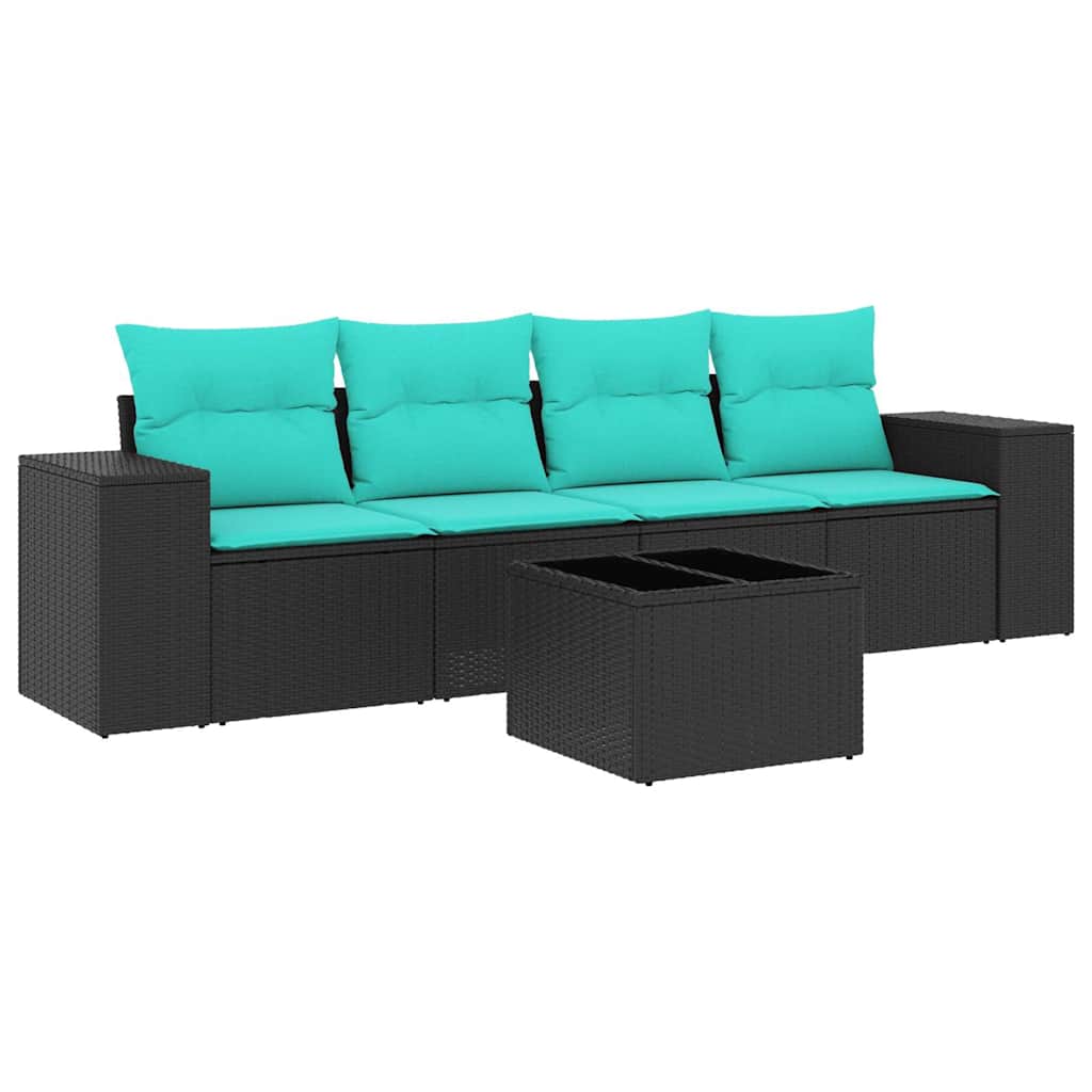 Set Divani da Giardino 5 pz con Cuscini Nero in Polyrattan | homemem39