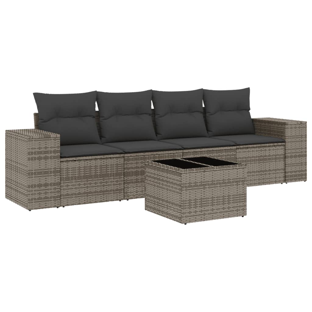 Set Divano da Giardino 5 pz con Cuscini Grigio in Polyrattan | homemem39